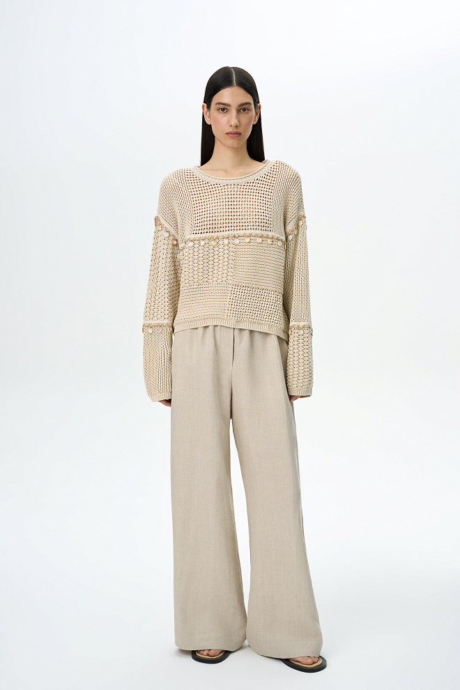 Хлопковый джемпер с бусинами