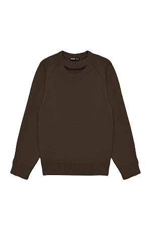 коричневый Трикотажный джемпер из шерсти. Модель прямого кроя с декоративным вырезом и разрезами на рукавах.