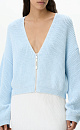 Трикотажный кардиган из 100% хлопка. Модель укороченного силуэта, со спущенной линией плеч, V-вырезом и застежкой на молнию.