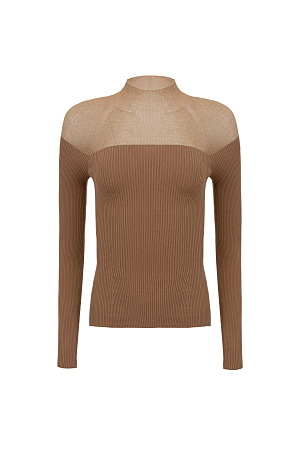 коричневый Цельновязаная водолазка из вискозы. Модель приталенного силуэта с длинным рукавом и невысоким воротником.