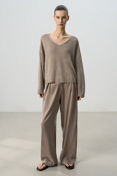Джемпер из 100% льна с V-образным вырезом
