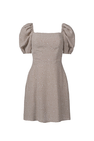 бежевый Короткое платье из 100% вискозы в горошек с пышным рукавом.