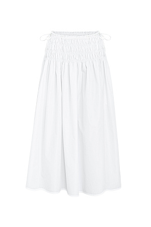 белый Юбка длины миди из хлопка. Модель свободного силуэта, с эластичными сборками и кулиской на поясе. 