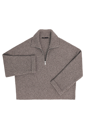 коричневый Джемпер из смесовой шерсти с добавлением кашемира. Модель свободного силуэта, со спущенной линией плеч, отворотами на манжетах и высоким воротником-стойкой с застежкой на молнию.