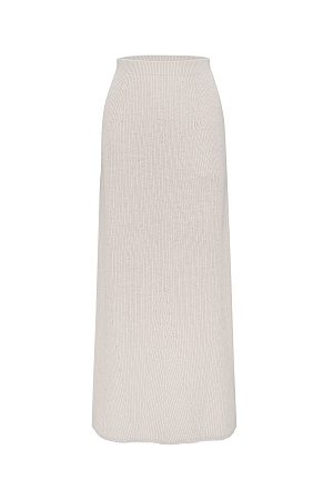бежевый Трикотажная юбка длины макси из шерсти. Модель свободного силуэта с эластичным поясом в рубчик. Дополнить образ можно жилетом в таком же стиле.