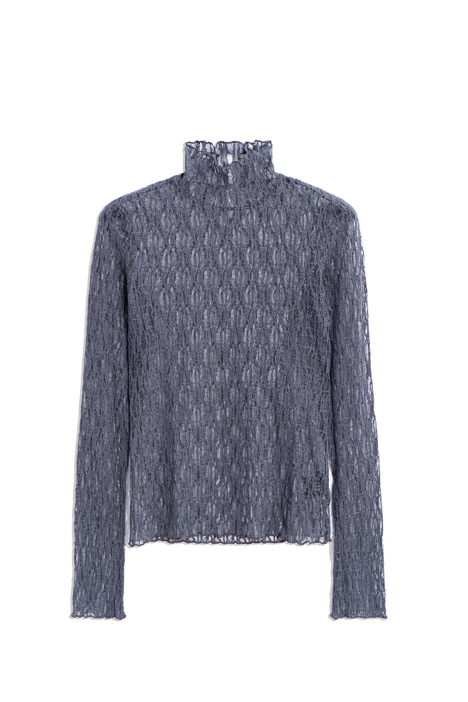 Кружевной топ с воротником-стойкой