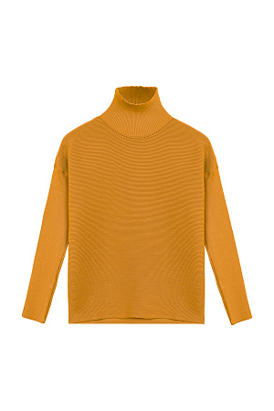желтый Трикотажный джемпер из вискозы в мелкий валик. Модель с длинным рукавом и воротником-стойкой.