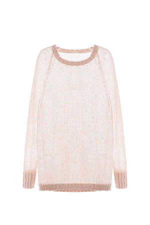 бежевый Трикотажный полупозрачный джемпер из смесовой шерсти. Модель свободного силуэта со спущенной линией плеча. 