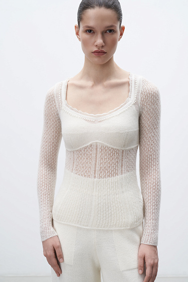 Ажурный джемпер из супер кид мохера и беби альпака