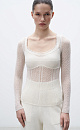 тонкий ажурный джемпер из супер кид мохера и шерсти беби альпака. Модель приталенного силуэта, с глубоким вывязаным декольте и длинными рукавами.