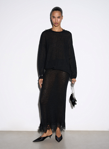 Юбка макси из шерсти мериноса с кружевом