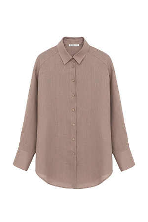 бежевый Классическая рубашка из 100% льна. Модель прямого кроя с отложным воротником, длинными рукавами с манжетами на пуговицах и закругленным нижним краем. Застежка на пуговицы.