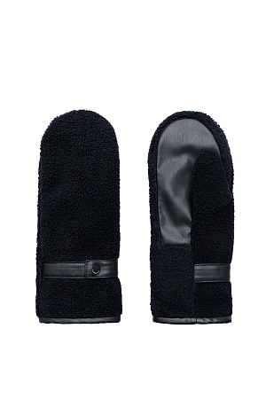 черный Варежки из экомеха с вставкой из экокожи и застежкой на кнопку.