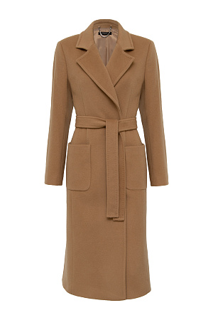 бежевый Классическое шерстяное пальто с поясом из основной ткани. Модель приталенного силуэта. Отложной воротник с прямоугольными лацканами и накладные карманы. 