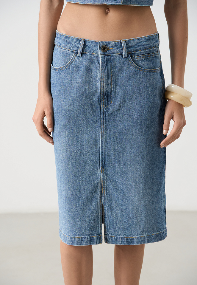 Джинсовая миди юбка