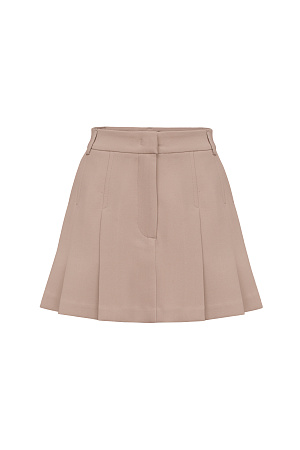 бежевый Юбка длины мини из поливискозы. Модель с крупными складками, боковыми карманами и шлевками на поясе для ремня. Застежка на молнию, крючок и внутреннюю пуговицу. 