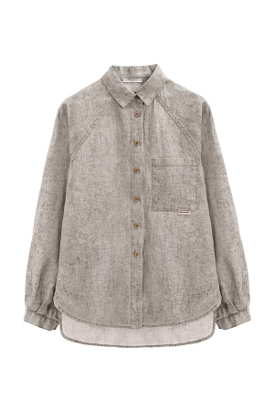 бежевый Рубашка из 100% льна. Модель свободного кроя, с длинным рукавом реглан, отложным воротником, нагрудным карманом и удлиненной спинкой. Застежка на пуговицы. 