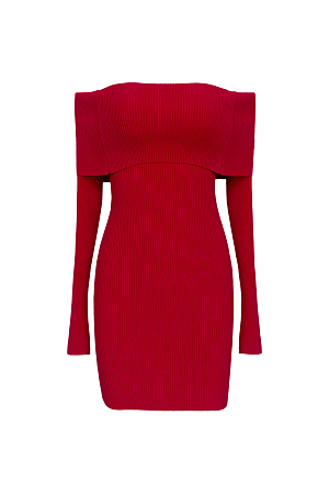 красный Трикотажное платье длины мини из вискозы в рубчик. Модель приталенного силуэта, с длинными рукавами и открытой линией плеч. 