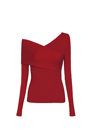 красный Трикотажный топ из вискозы с длинным рукавом и открытым плечом. 