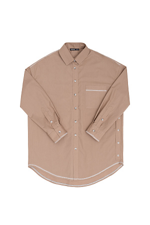 бежевый Рубашка прямого кроя из 100% хлопка с накладным карманом на груди. Отложный воротник, рукава с манжетами, закругленный нижний край. Модель имеет два вида застежка - классический вариант и застежка сбоку с имитацией запаха.