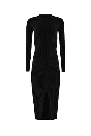 черный Платье из вискозы с длинным рукавом, разрезом спереди и перекрученной спинкой.