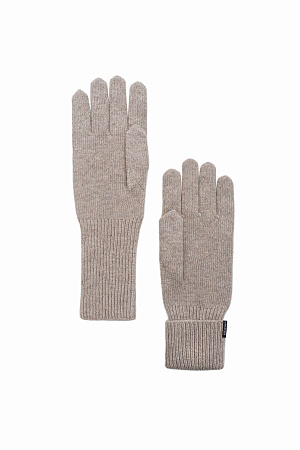 бежевый Трикотажные перчатки из кашемира и шерсти. Модель с длинными манжетами и брендированным ярлыком.