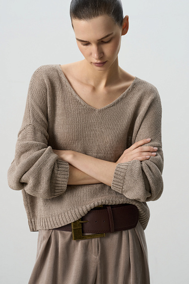 Джемпер из 100% льна с V-образным вырезом