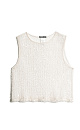 Прозрачный топ без рукавов, с круглым вырезом горловины. Модель декорирована пайетками. 
