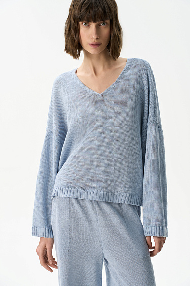 Джемпер из 100% льна с V-образным вырезом