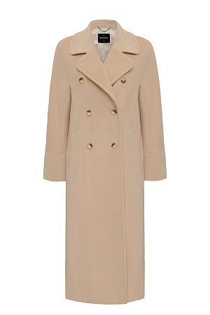 бежевый Двубортное пальто из шерсти с карманами. Отложной воротник с прямоугольными лацканами. Длинные рукава. Застегивается на пуговицы.
