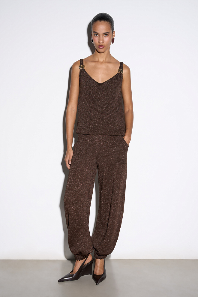 Трикотажные брюки-джоггеры с люрексом