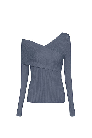 серый Трикотажный топ из вискозы с длинным рукавом и открытым плечом