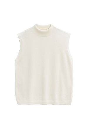 молочный Трикотажный жилет из кашемира и шерсти. Модель без рукавов с воротником-стойкой, выполненным в тонкий рубчик.