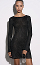 Трикотажное платье длины мини из хлопка с пайетками. Модель приталенного силуэта с длинными рукавами и открытой спиной. Манжеты рукавов и подол декорированы валиками.