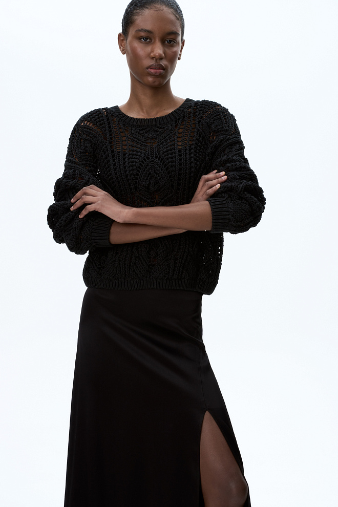 Трикотажный ажурный джемпер из хлопка