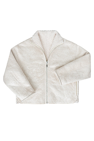 молочный Двустороння короткая дубленка из шерсти. Модель прямого кроя, с воротником-стойкой и боковыми карманами. Застежка на молнию.&nbsp;&nbsp;&nbsp;&nbsp;&nbsp;&nbsp;