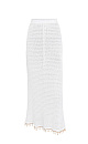 Трикотажная юбка длины макси на эластичном поясе с кулиской. Модель декорирована тесьмой с крупными бусинами. Дополнить образ можно джемпером в таком же стиле.&nbsp;&nbsp;