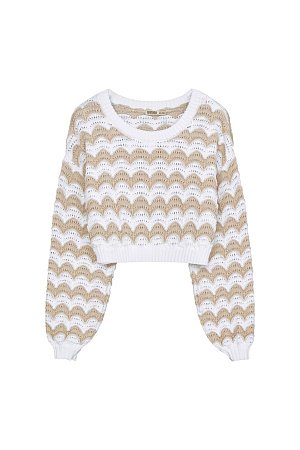 бежевый Трикотажный джемпер из хлопка с волнистым узором. Манжеты и низ изделия из эластичной ленты в рубчик