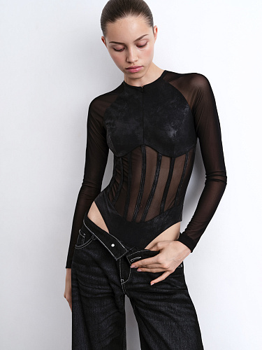 Боди из бифлекса и сетки