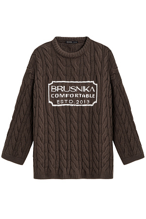 коричневый Трикотажный джемпер с объемными косами из мягкой шерсти. Модель свободного силуэта, со спущенной линией плеч и круглым вырезом. Изделие декорировано брендированным жаккардом на груди. Дополнить образ можно брюками и юбкой в том же стиле.