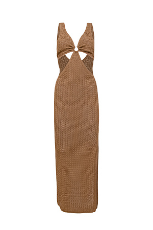коричневый Трикотажное платье из вискозы с разрезом сбоку, кольцом на груди и открытой спиной.