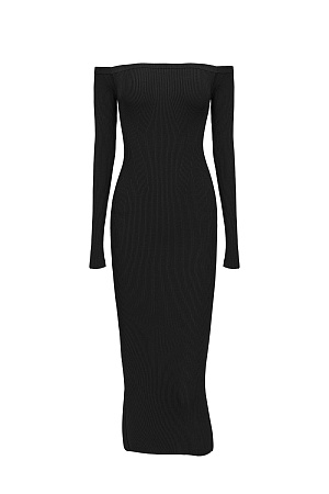 черный Трикотажное платье из вискозы с открытой линией плеч. Модель приталенного силуэта с разрезом сзади.