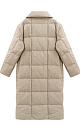Длинный стеганый пуховик из текстурного нейлона. Модель с отложным воротником и боковыми карманами. Застежка на кнопки. Брендированный ярлык на груди. 