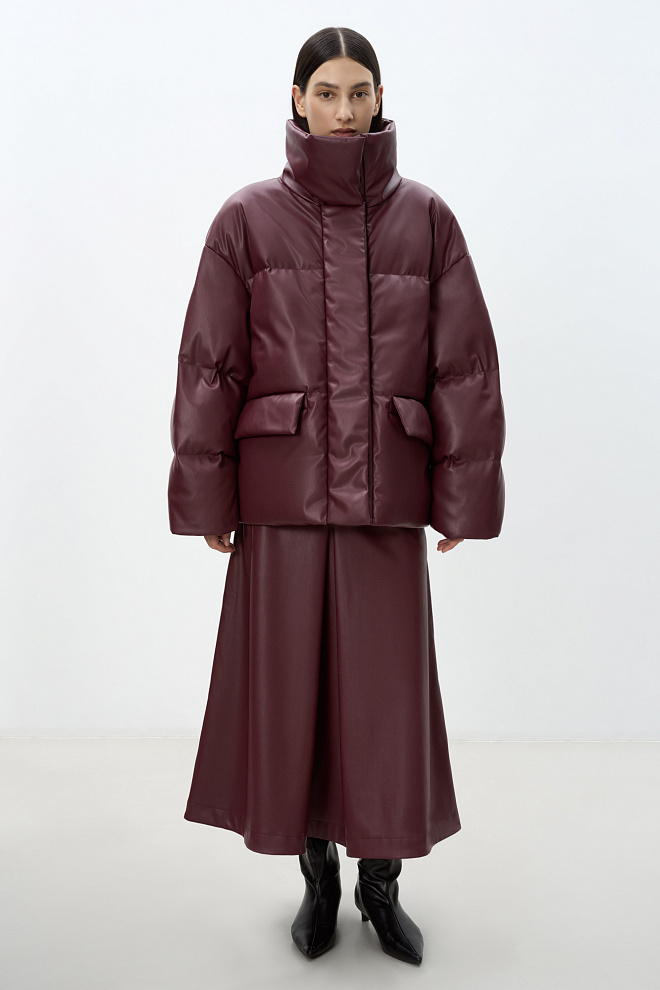 Утепленный пуховик из экокожи