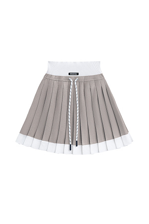 бежевый Трикотажная юбка плиссе длины мини из вискозы. Модель с широким эластичным поясом в рубчик. Пояс и нижняя часть юбки выполнены из пряжи контрастного цвета.
