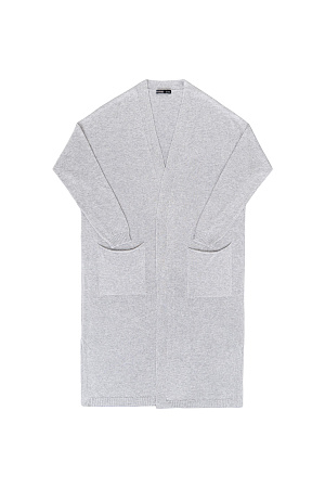 серый Длинный трикотажный кардиган из вискозы. Модель прямого кроя, с двумя боковыми карманами, шлевками на талии и поясом.