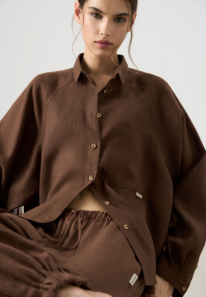 Рубашка из 100% льна с рукавом реглан