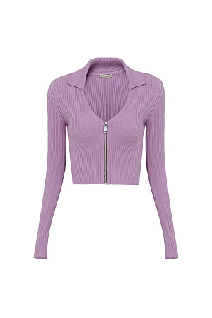 розовый Укороченный кардиган на молнии. Модель приталенного силуэта с отложным воротником и застежкой на молнию.