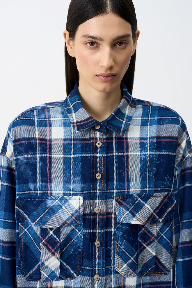 Рубашка в клетку с эффектом тай-дай