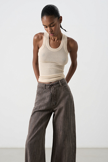 Льняные брюки со шнурком 